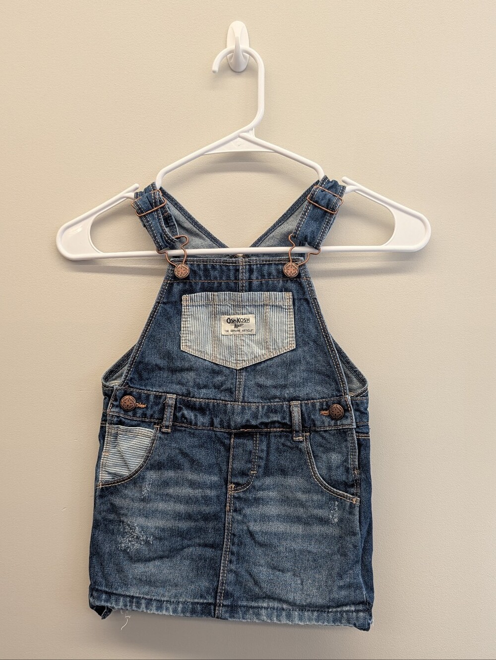 OshKosh B’gosh Girls Denim Overall Jumper Dress 4T Railroad Stripe